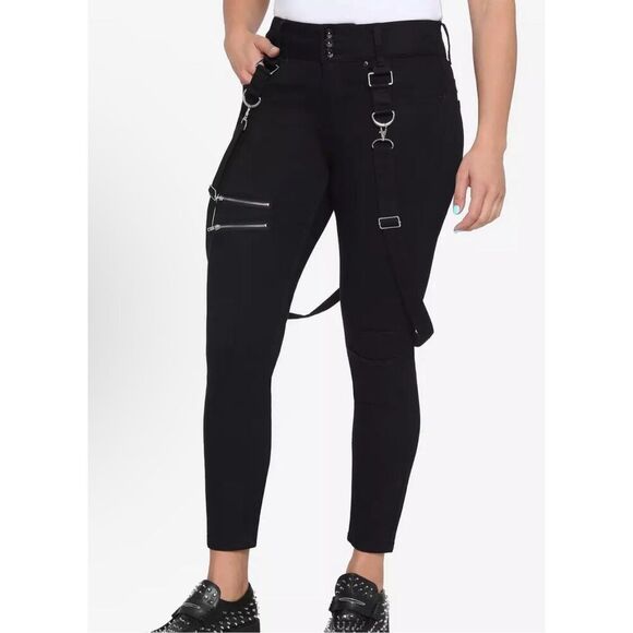 Hot Topic HT Denim Black Suspender Super Skinny Jeans Size 18 - Picture 1 of 6